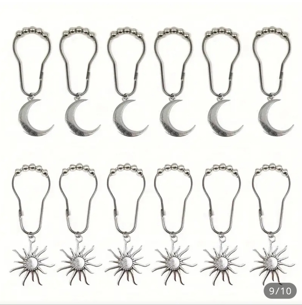 Silver Moon and Sun Shower Curtain Hooks